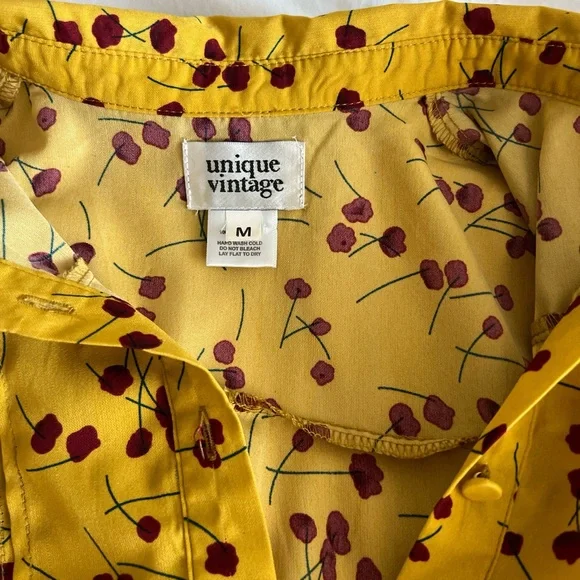 Unique Vintage retro floral short sleeve button up/button down blouse shirt top - Picture 3 of 8